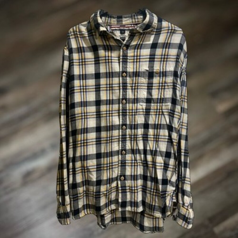 Tommy Hilfiger Men's Long Sleeve Plaid XL Button Up, Cotton